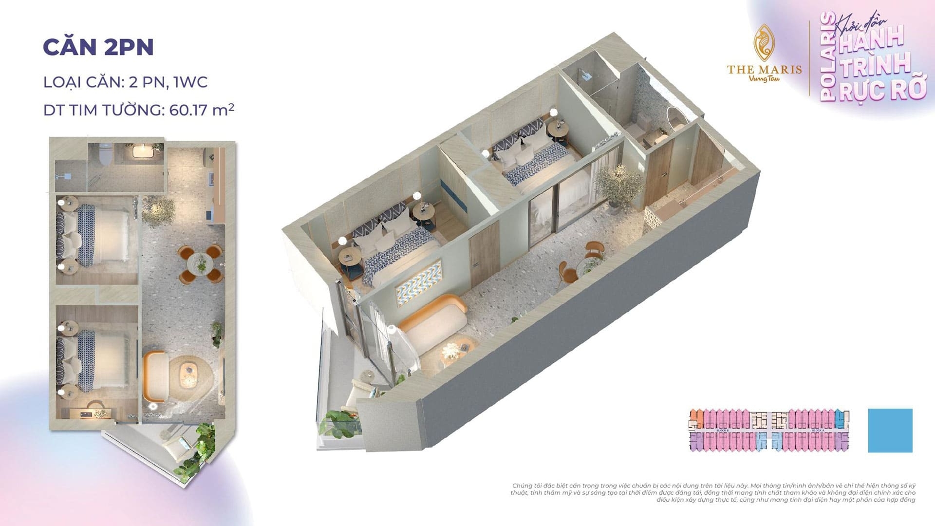 Layout thiết kế căn hộ Polaris mẫu studio 2 phòng ngủ 1wc diện tích 60m2 Layout thiết kế căn hộ Polaris mẫu studio 2 phòng ngủ 1wc diện tích 60m2