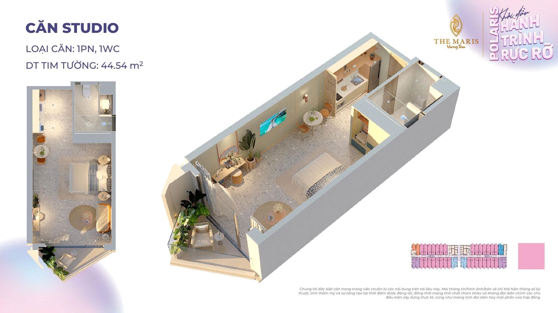 Layout Thiet Ke Can Ho Polaris Mau Studio 1 Phong Ngu 1wc Dien Tich 44m2 5 Layout thiết kế Polaris mẫu studio 1 phòng ngủ 1wc diện tích 45m2