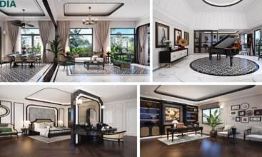 Không gian phòng khách sang trọng trong nhà mẫu Gladia Khang Điền