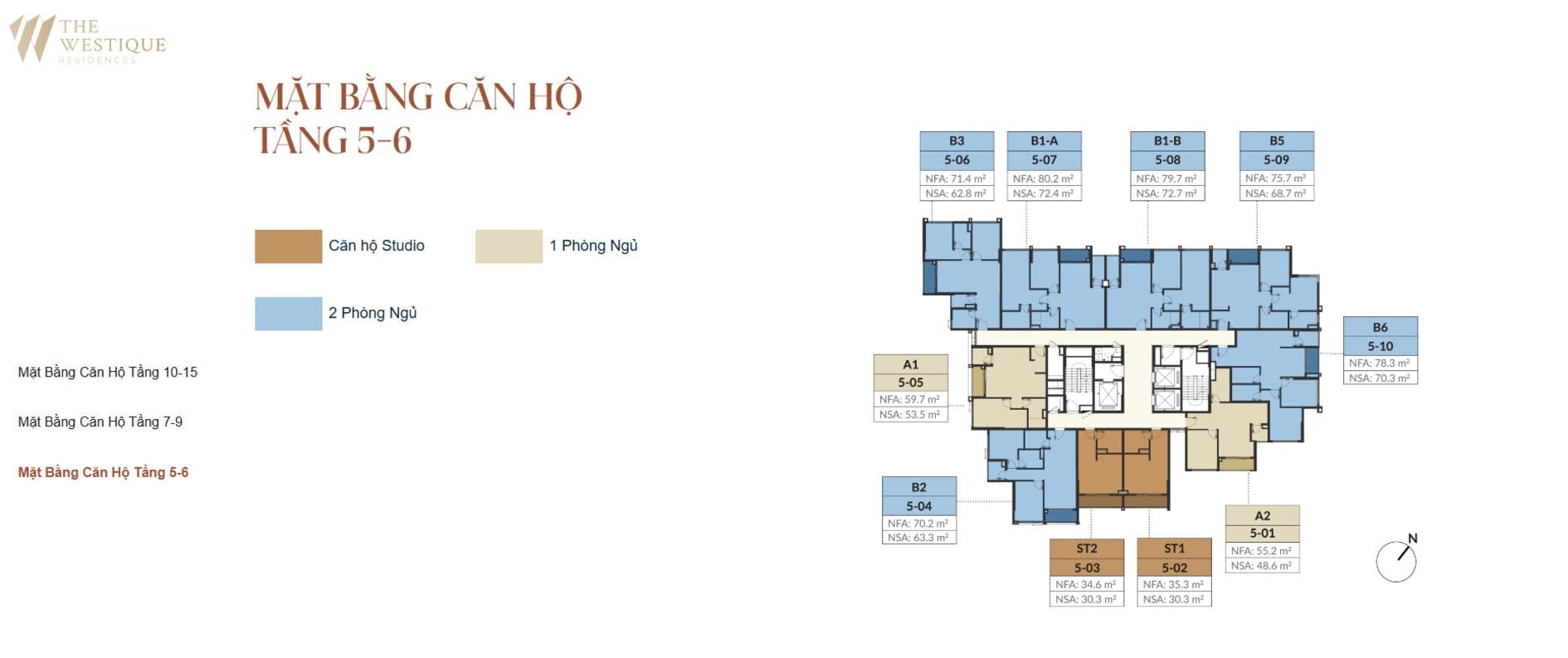 Mặt bằng tầng căn hộ 5 - 6