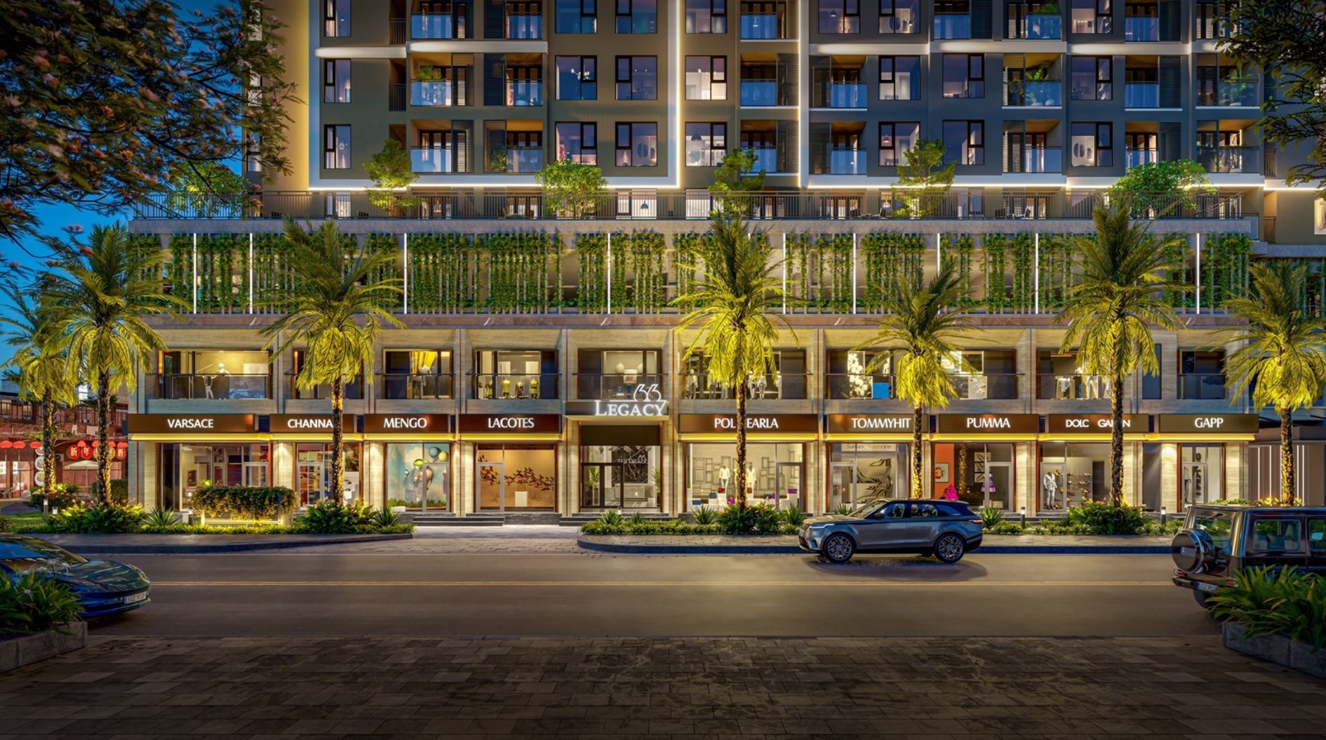 Phối cảnh shophouse Legacy 66 lung linh ánh đèn về đêm
